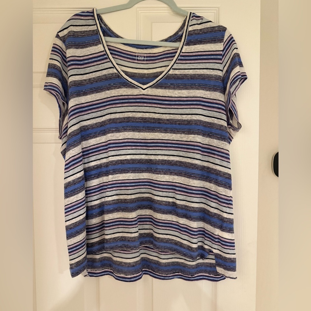 GAP Blue, Purple and White Striped Boxy Tee